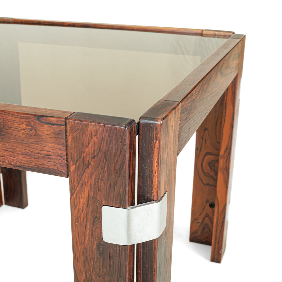 INTERIOR FORM Pair Vintage Rosewood And Smoked Glass End Tables