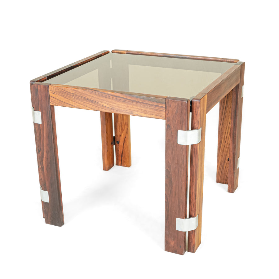 INTERIOR FORM Pair Vintage Rosewood And Smoked Glass End Tables