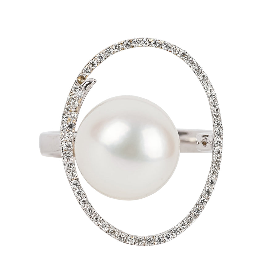 18K White Gold South Sea Pearl Diamond Oval Ring