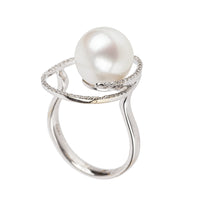18K White Gold South Sea Pearl Diamond Oval Ring