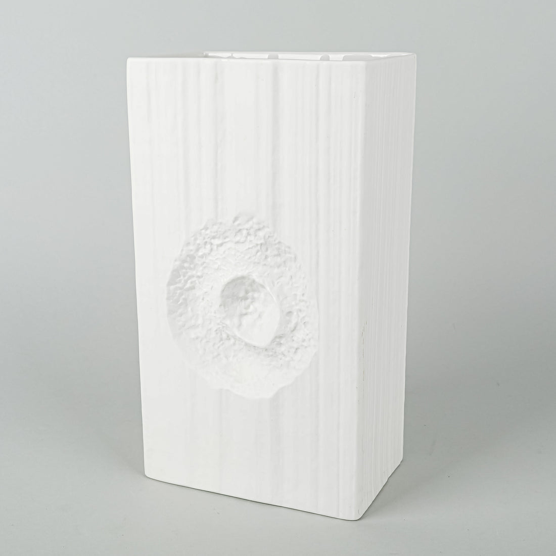 ROSENTHAL Martin Feyer White Op Art Block Vase Fossil Motif