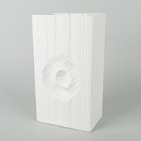 ROSENTHAL Martin Feyer White Op Art Block Vase Fossil Motif