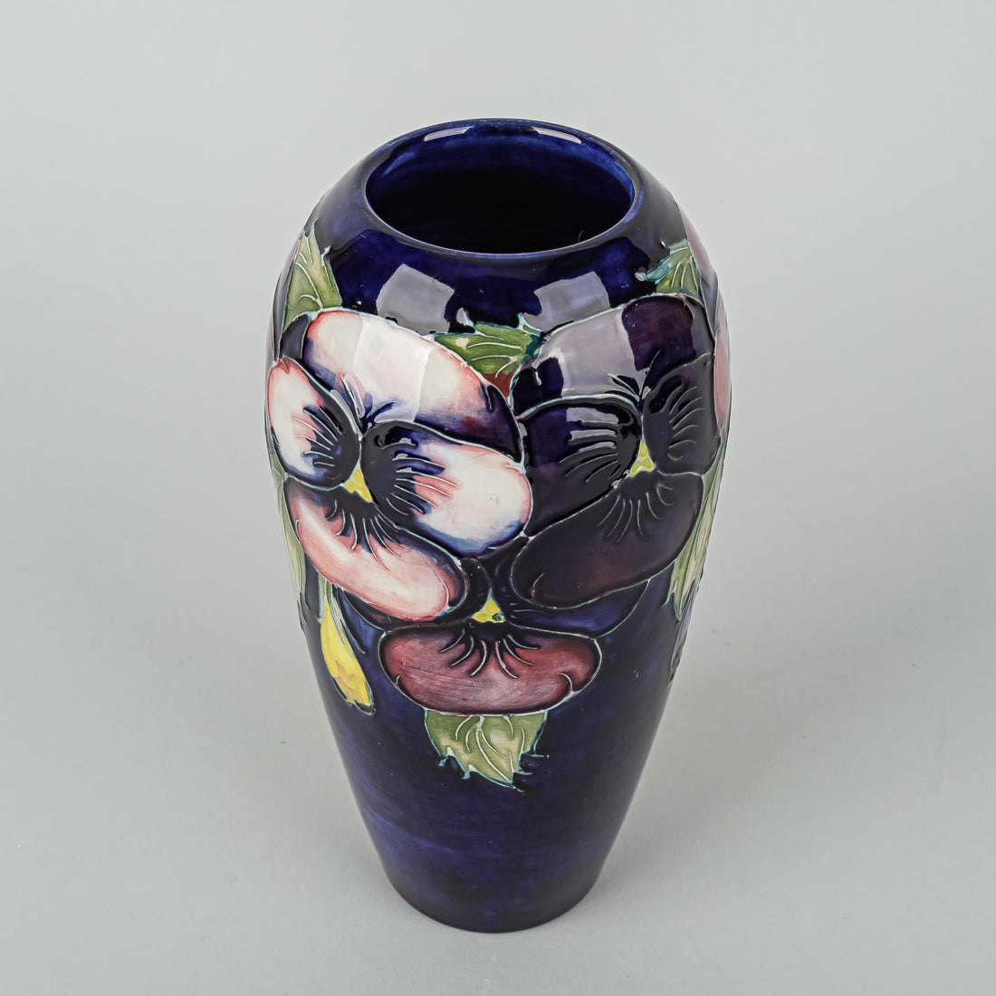 MOORCROFT Pansy Blue Ground Vase