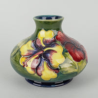 MOORCROFT Hibiscus Green/Blue Ground Squat Vase