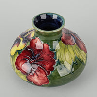 MOORCROFT Hibiscus Green/Blue Ground Squat Vase