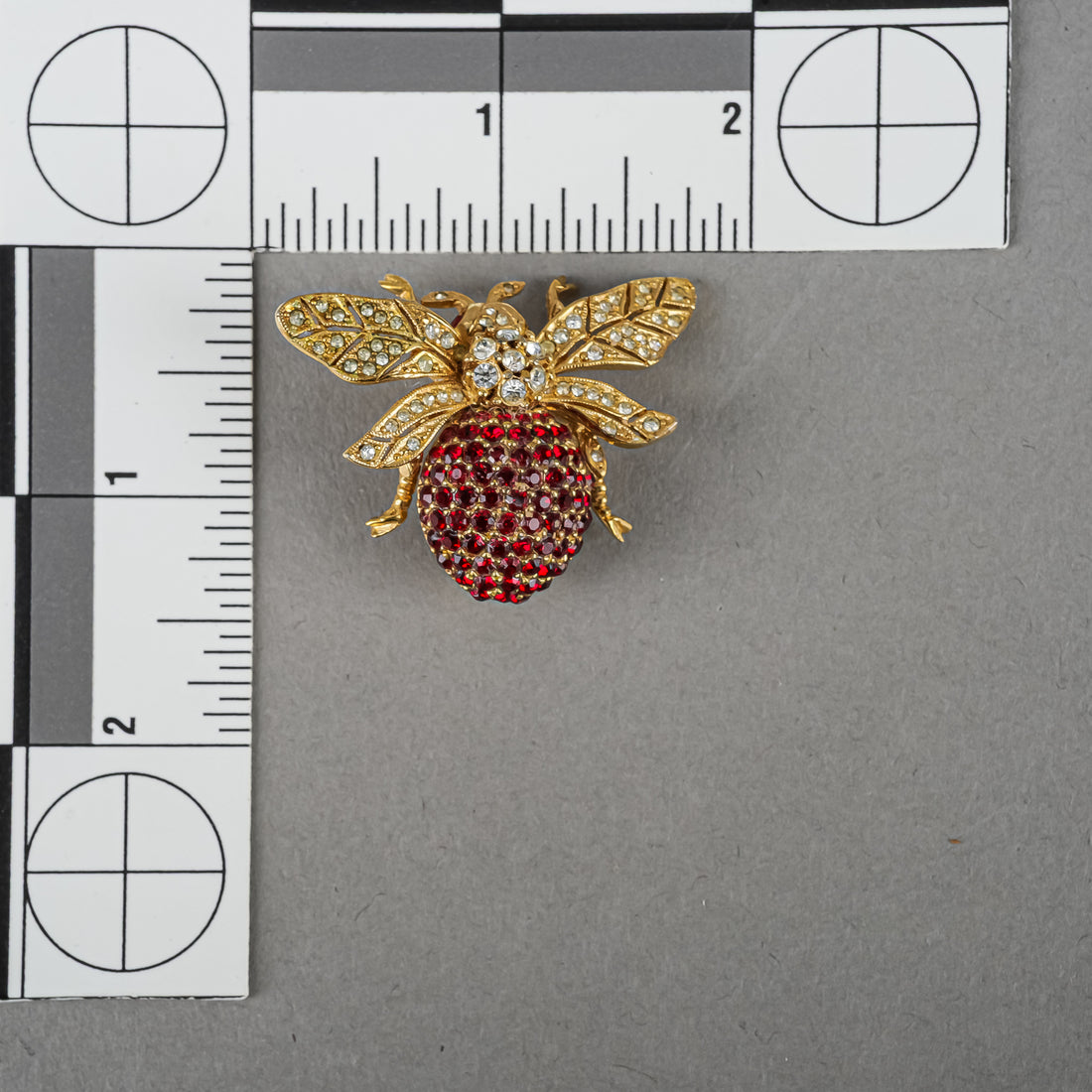 CINER Gold Plated 18K Clear/Red Crystal Bee Brooch