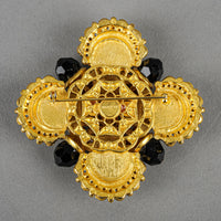 Barrera Brooch - Gold Plated Maltese Faux Pearl With Black Stones Brooch
