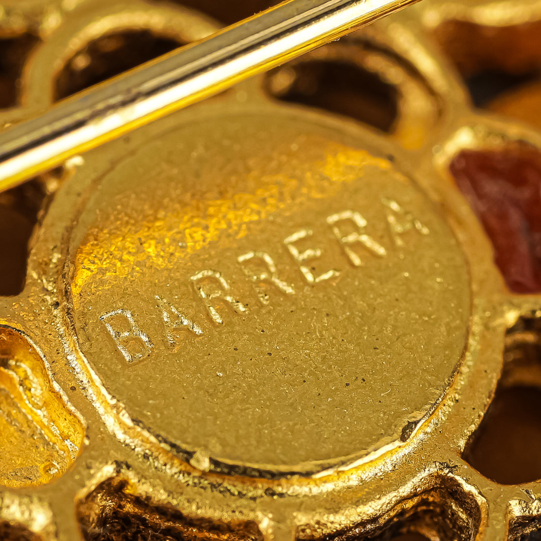 Barrera Brooch - Gold Plated Maltese Faux Pearl With Black Stones Brooch