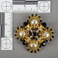 Barrera Brooch - Gold Plated Maltese Faux Pearl With Black Stones Brooch