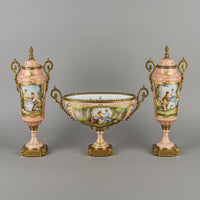 BIRKS Hand Painted Sevres Style Porcelain With Brass Mounts - 3 Pieces