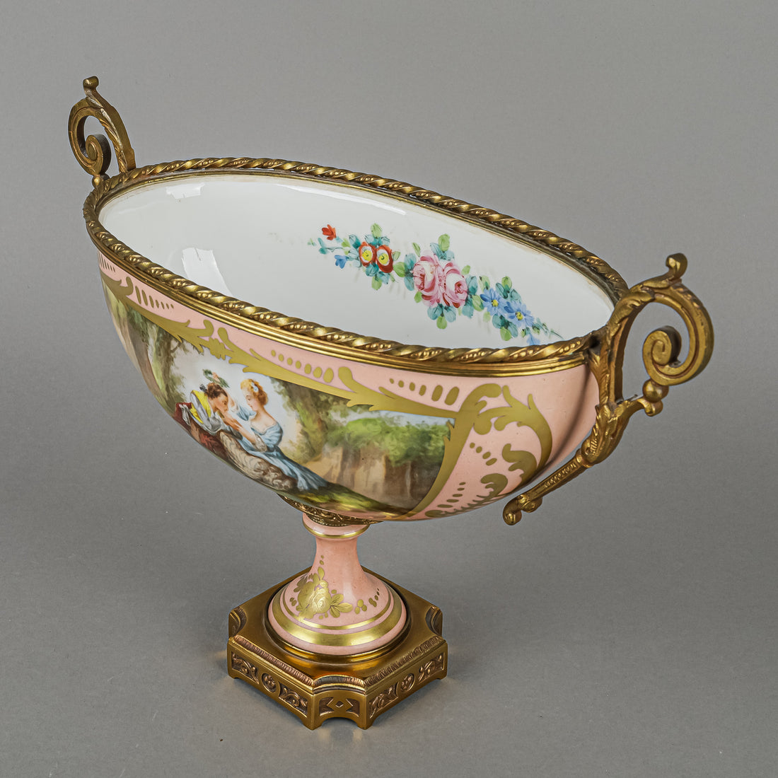 BIRKS Hand Painted Sevres Style Porcelain With Brass Mounts - 3 Pieces