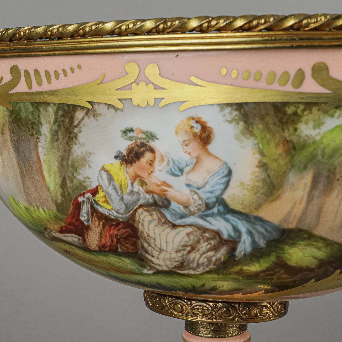 BIRKS Hand Painted Sevres Style Porcelain With Brass Mounts - 3 Pieces