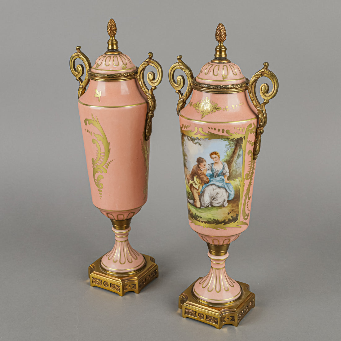 BIRKS Hand Painted Sevres Style Porcelain With Brass Mounts - 3 Pieces