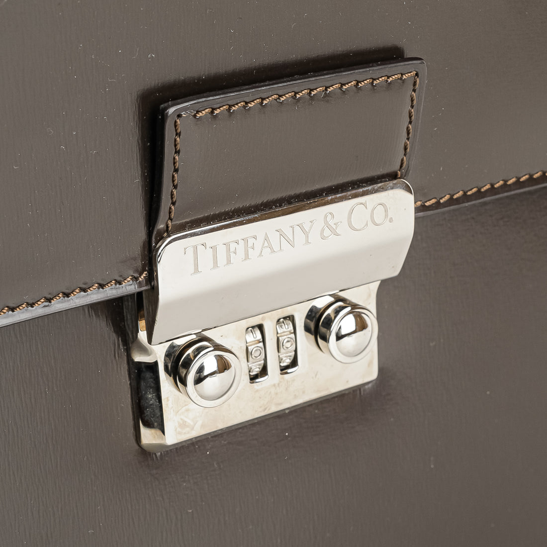 TIFFANY & CO Silver-Tone Hardware Leather Brown Briefcase