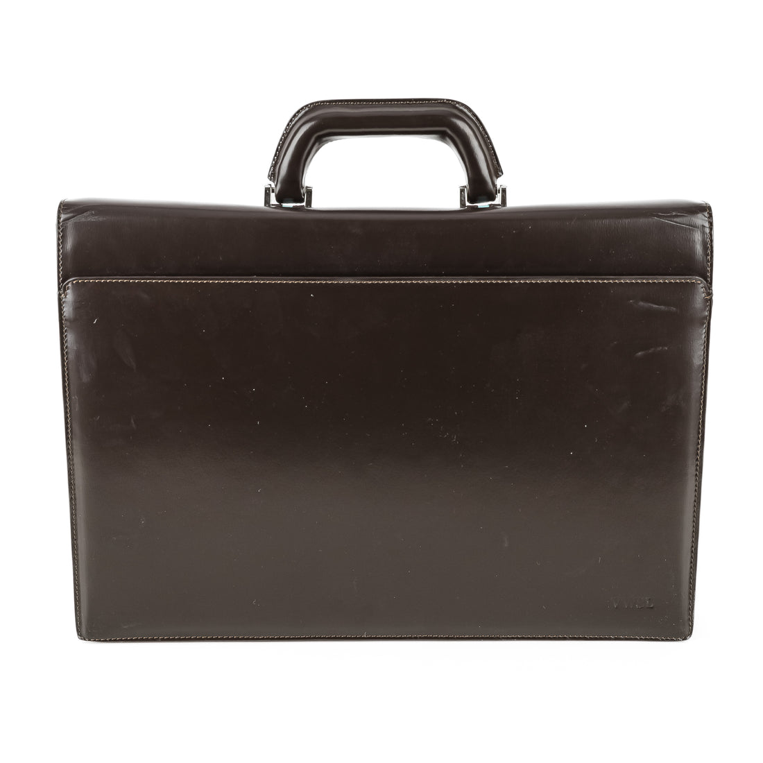 TIFFANY & CO Silver-Tone Hardware Leather Brown Briefcase