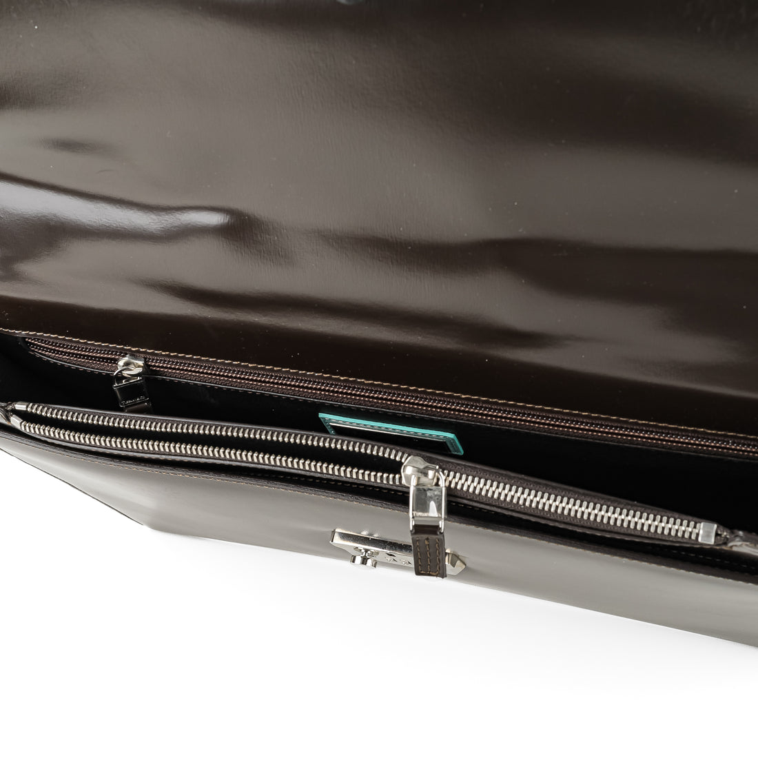 TIFFANY & CO Silver-Tone Hardware Leather Brown Briefcase