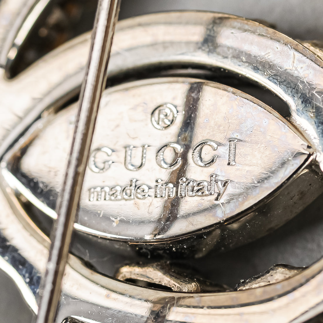 GUCCI Silver Tone Clear Crystal Brooch