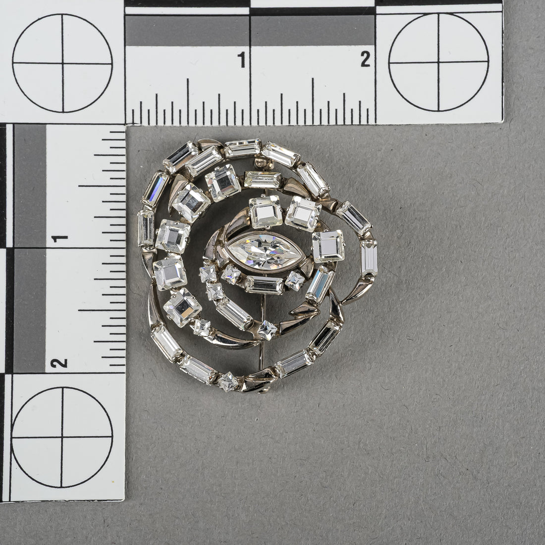 GUCCI Silver Tone Clear Crystal Brooch