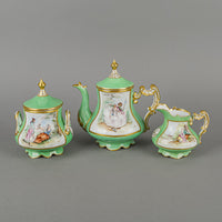 LEONARD Hand Painted Panel Green Tea Service 5 Pieces