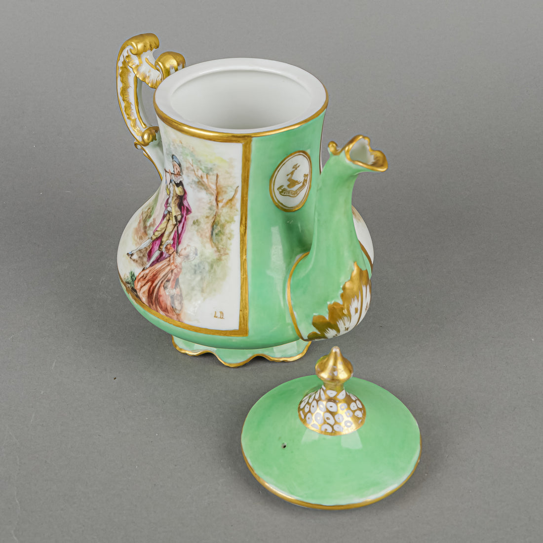 LEONARD Hand Painted Panel Green Tea Service 5 Pieces