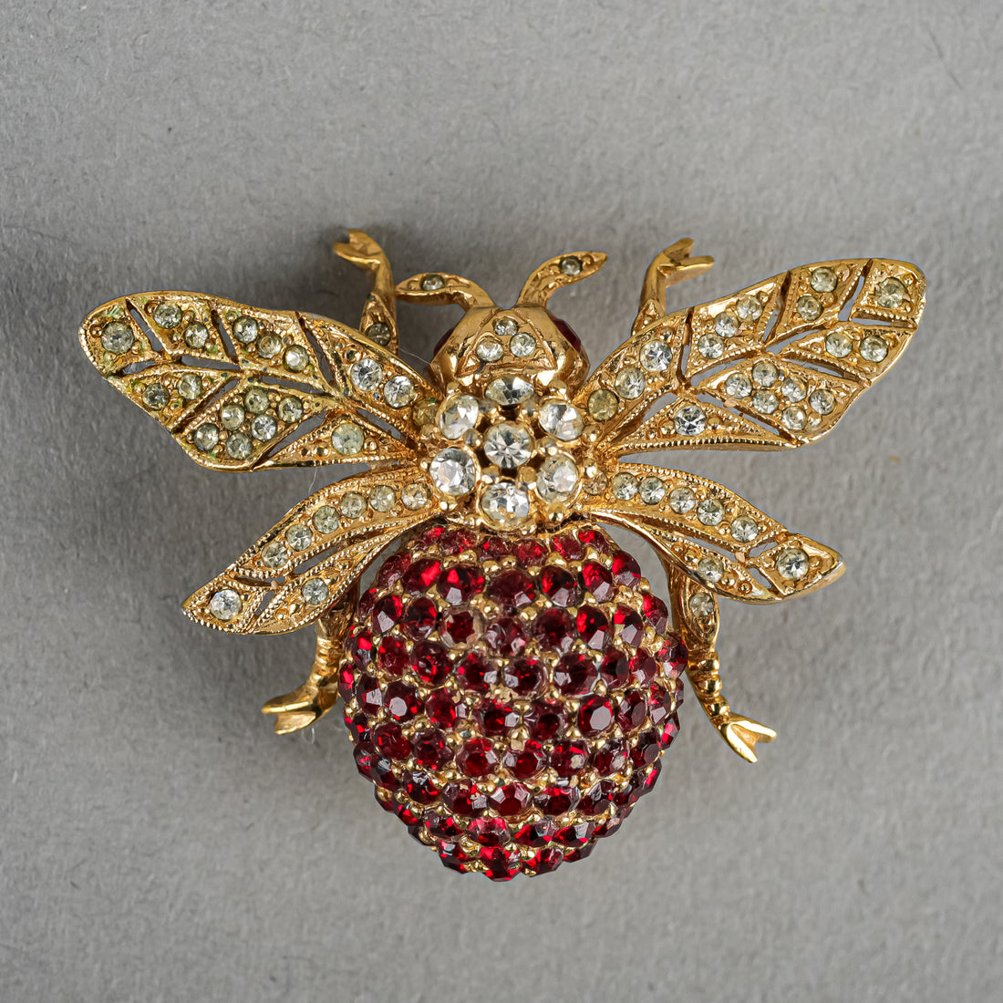 CINER Gold Plated 18K Clear/Red Crystal Bee Brooch