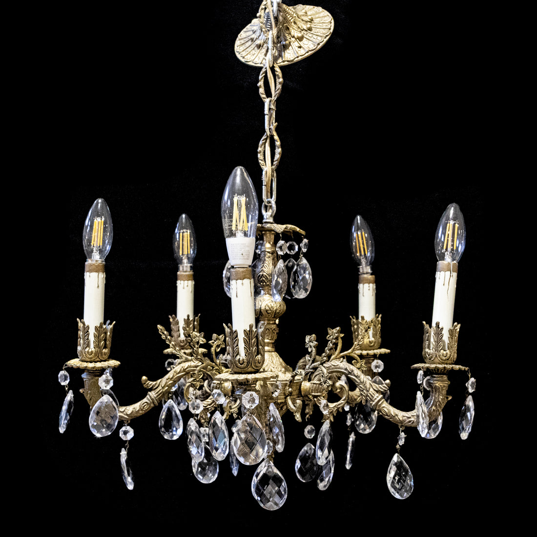 Brass Spanish Style Five-Light Fixture With Drops
