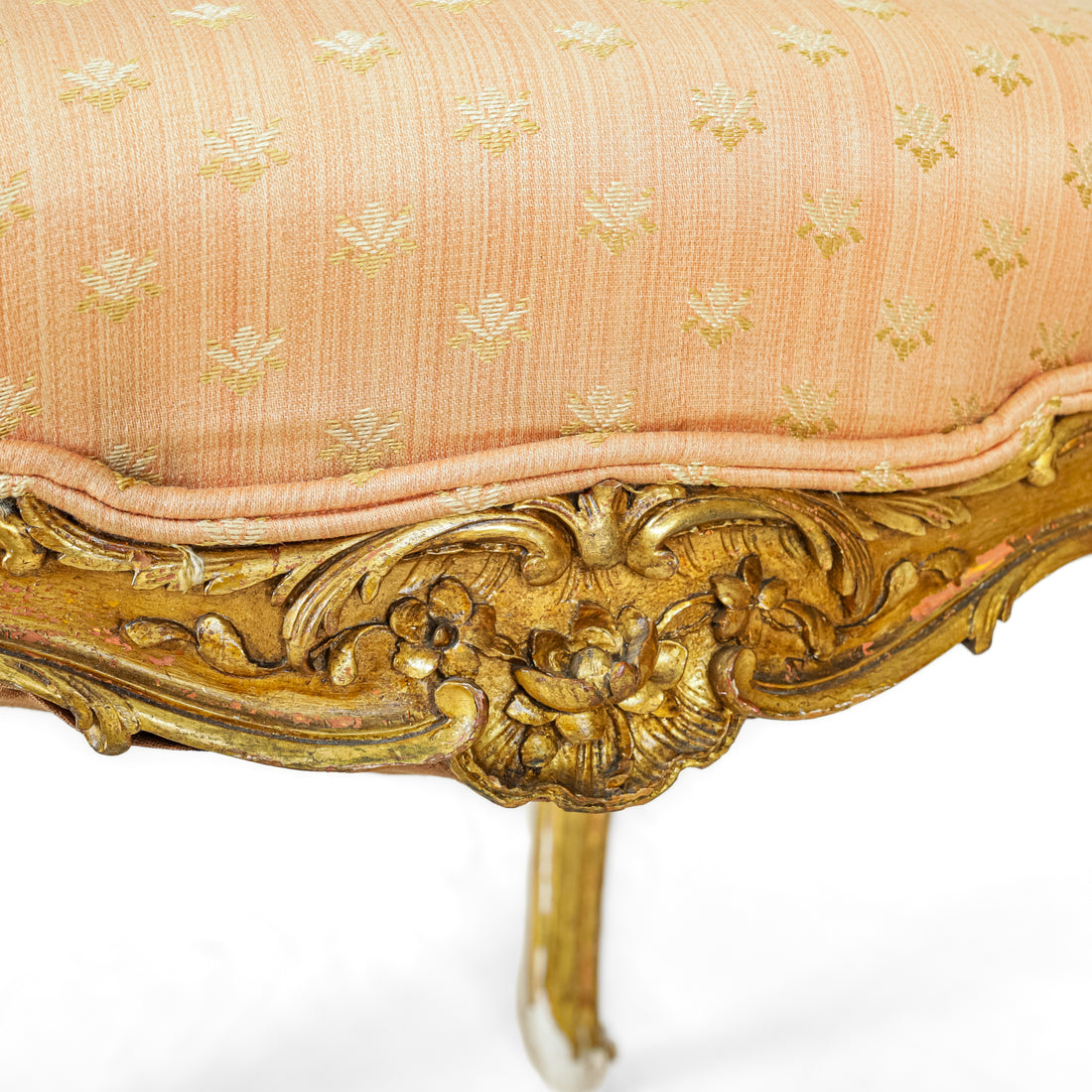 Vintage Rococo Style Gilt Wood Chairs With Salmon Upholstery - Set of 2