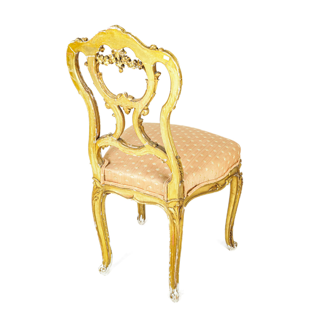 Vintage Rococo Style Gilt Wood Chairs With Salmon Upholstery - Set of 2