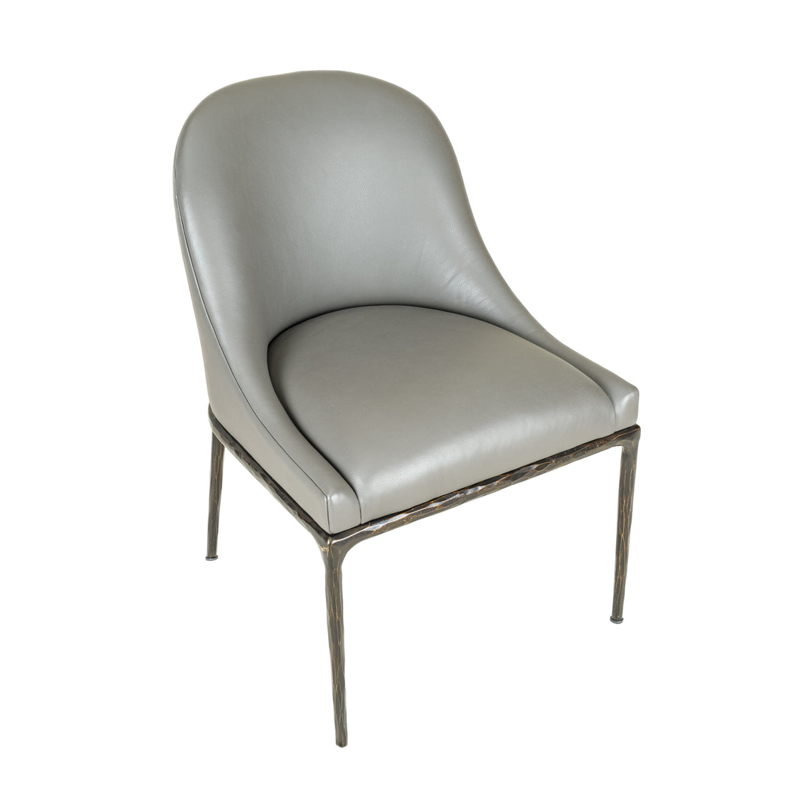 RESTORATION HARDWARE Grey Leather Barrel-Back Chairs Set of 4