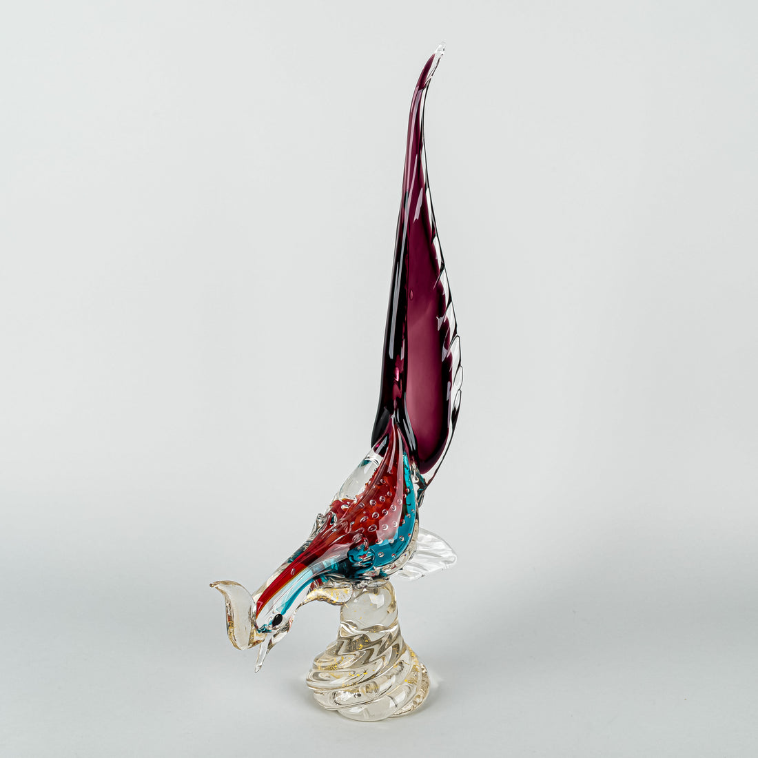 Murano Style Foglia D'oro Fused Art Glass Pheasant