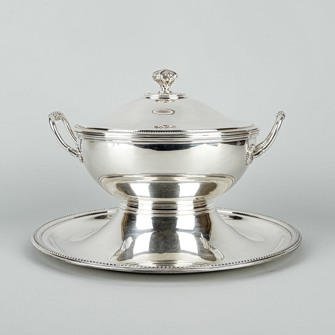 CHRISTOFLE Perles Silverplate Covered Soup Tureen And Stand 3 Pieces