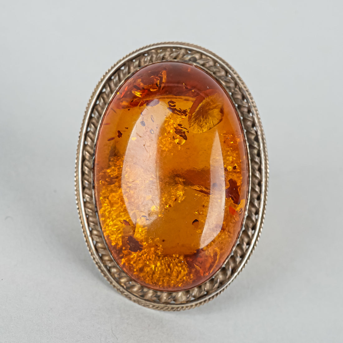 Sterling Silver and Amber Oval Cabochon Ring