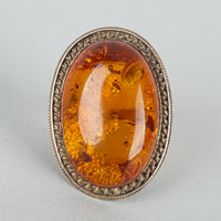 Sterling Silver and Amber Oval Cabochon Ring