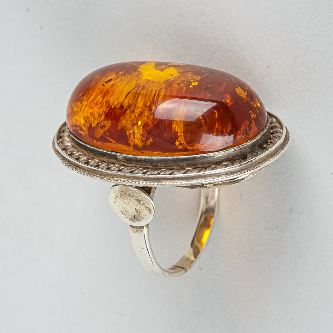 Sterling Silver and Amber Oval Cabochon Ring