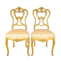 Vintage Rococo Style Gilt Wood Chairs With Salmon Upholstery - Set of 2