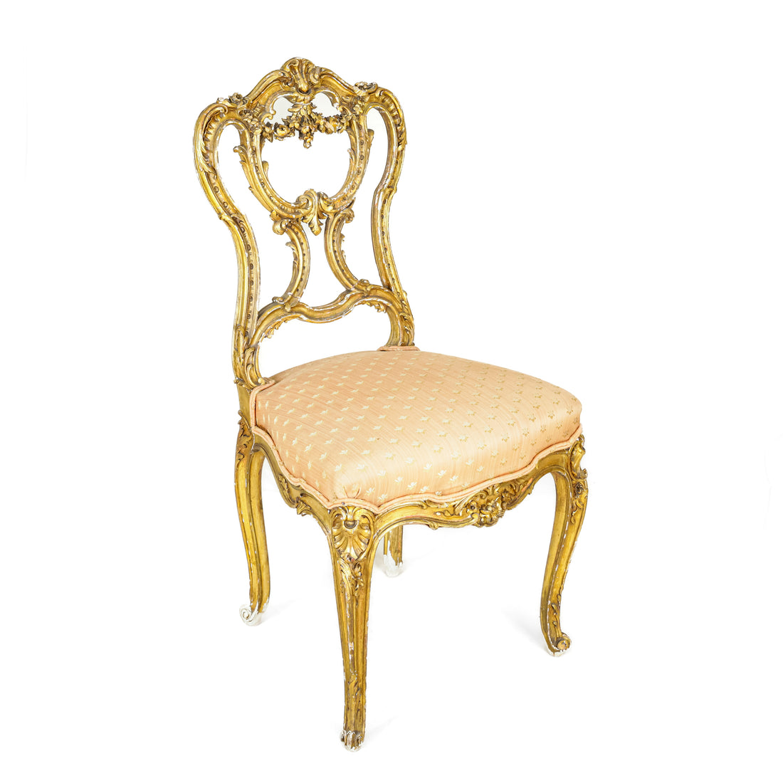 Vintage Rococo Style Gilt Wood Chairs With Salmon Upholstery - Set of 2