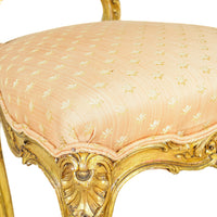 Vintage Rococo Style Gilt Wood Chairs With Salmon Upholstery - Set of 2
