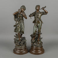 After Ernest Rancoulet (French 19thC) Spelter Figures Set of 2 "Le Signal" and "L'echo"