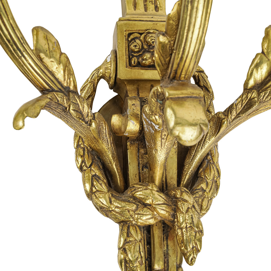 Louis Style Bronze Three Arm Wall Sconces Set of 2