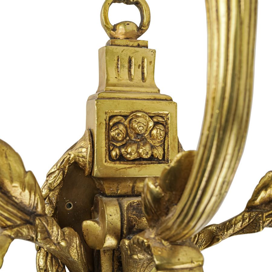 Louis Style Bronze Three Arm Wall Sconces Set of 2