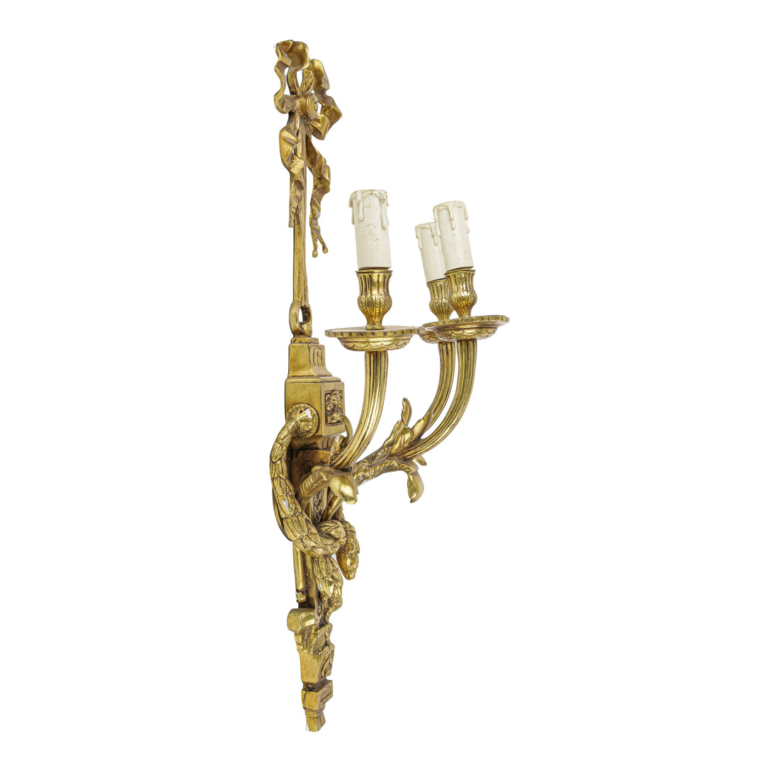 Louis Style Bronze Three Arm Wall Sconces Set of 2