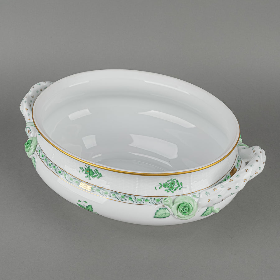 HEREND Chinese Bouquet Green Oval Covered Tureen with Branch