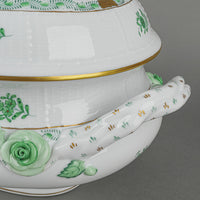 HEREND Chinese Bouquet Green Oval Covered Tureen with Branch