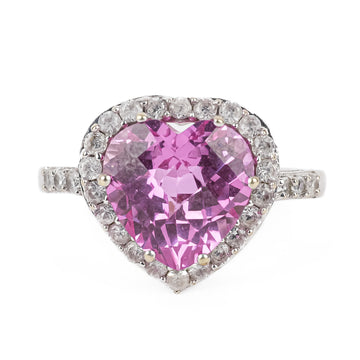 10K White Gold Heart Shaped Synthetic Pink White Sapphire Ring
