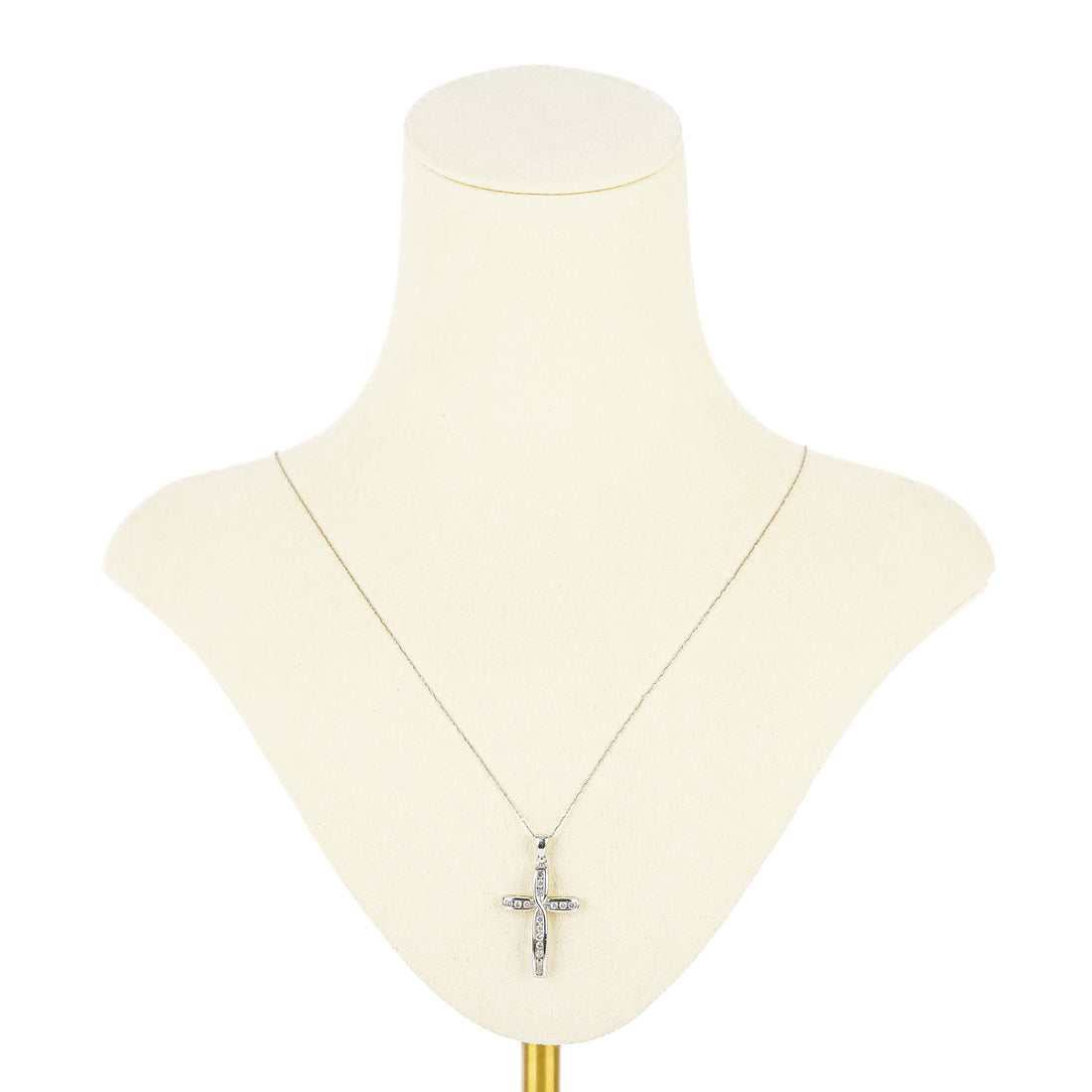 10K White Gold Channel Set Diamond Cross Pendant Necklace