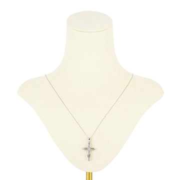 10K White Gold Channel Set Diamond Cross Pendant Necklace