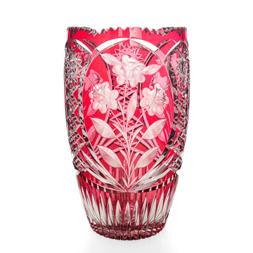 Crystal Red Cased Cut To Clear Vase