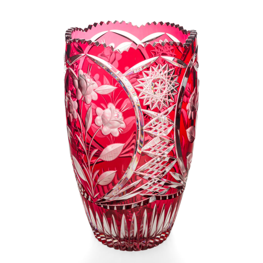 Crystal Red Cased Cut To Clear Vase