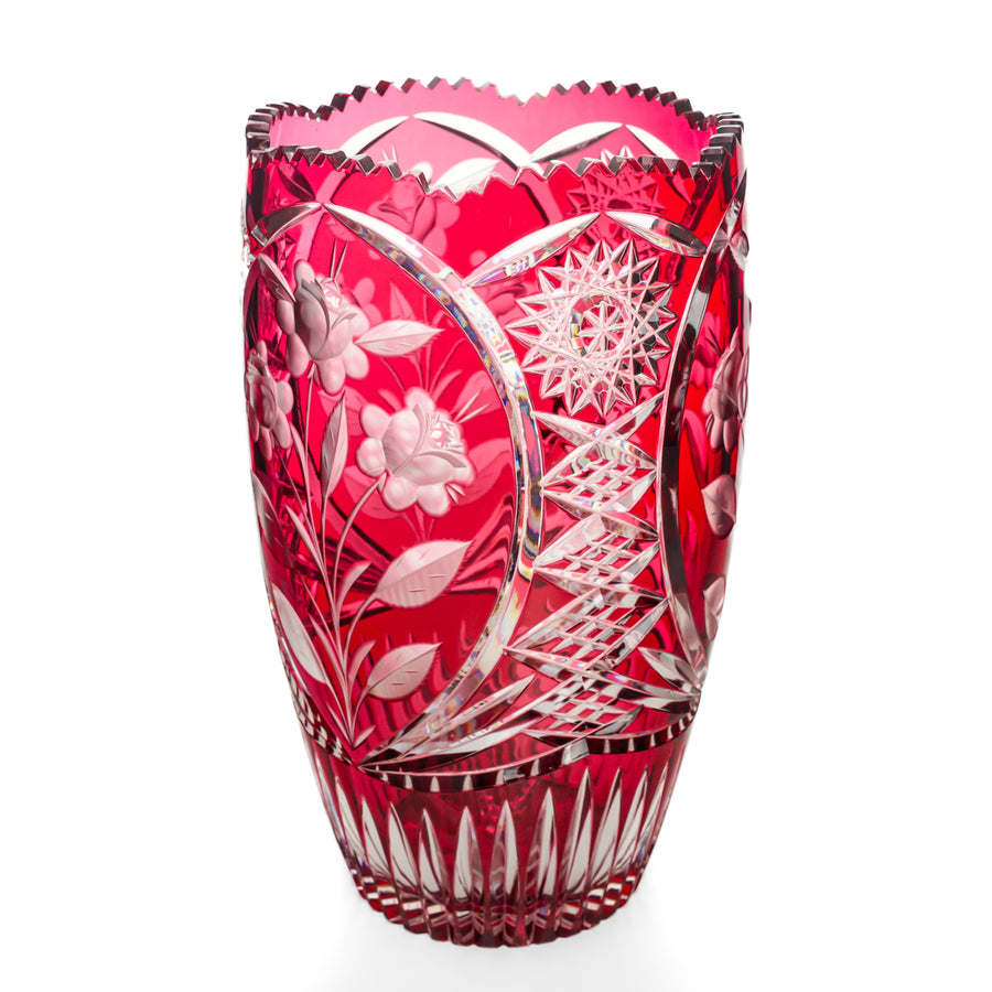 Crystal Red Cased Cut To Clear Vase