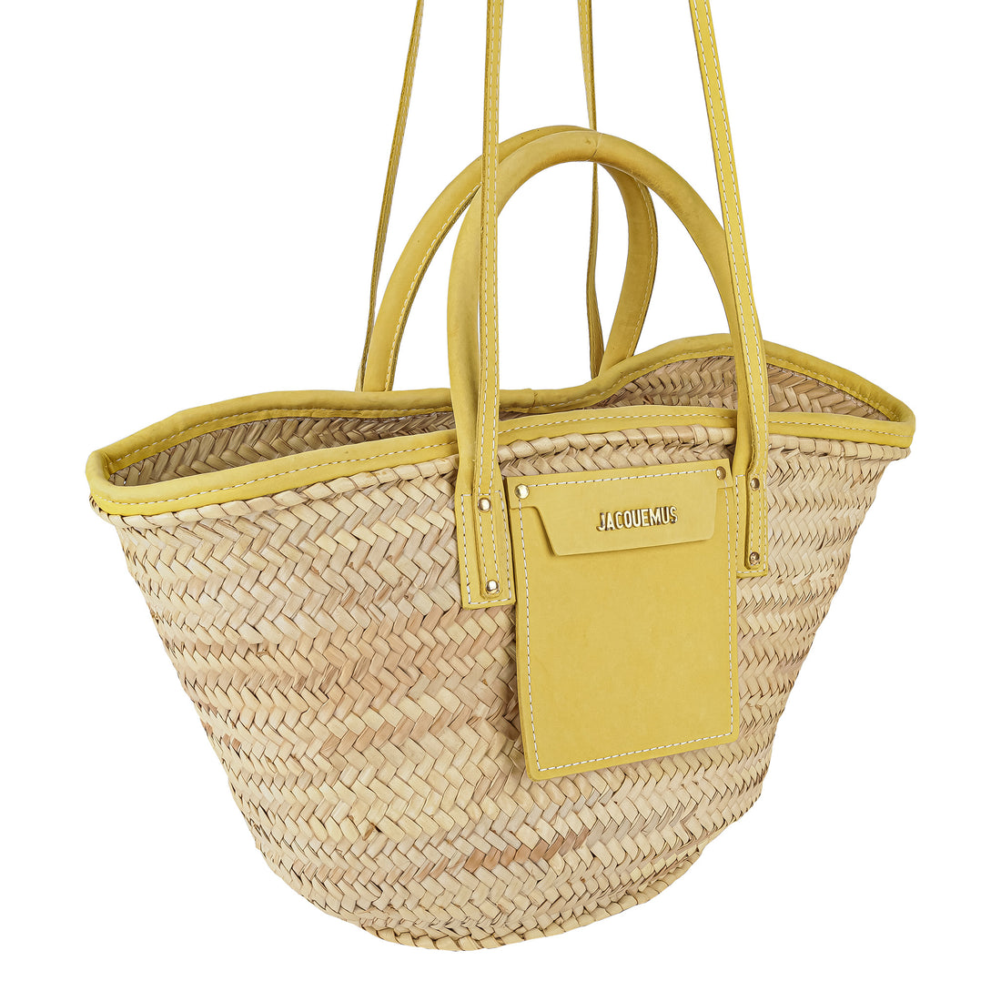 JACQUEMUS Le Panier Soli Straw Tote - Yellow Leather